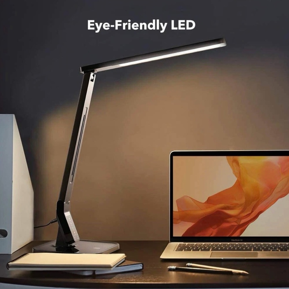 TaoTronics LED Desk Lamp, Adjustable Arm, Multiple Settings, USB Charger, Black - Picture 11 of 14